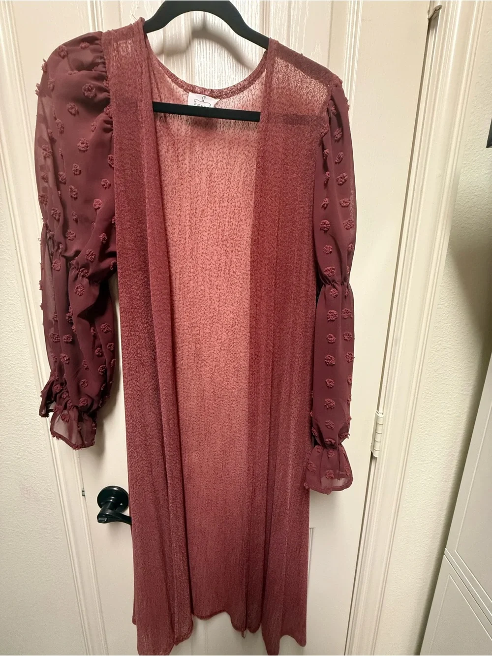 Women's Long Sheer Burgundy Duster Dress